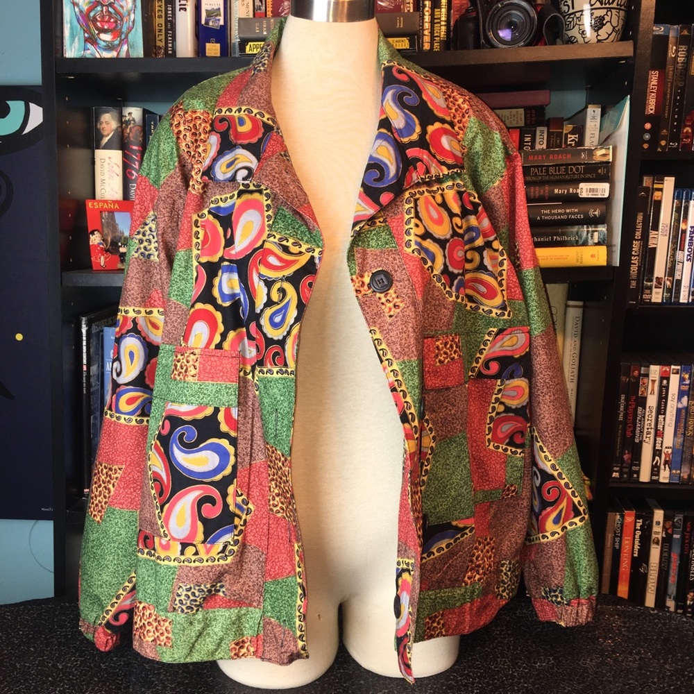 Gdt Too Vintage Button Up Retro Print Jacket - image 4